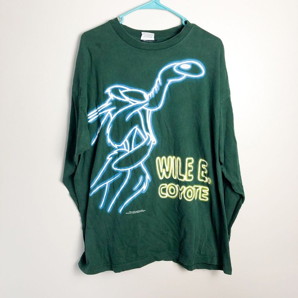 Vintage 1995 Looney Toons Wile E. Coyote Neon Graphic Long Sleeve T Shirt XL